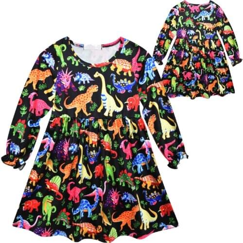 Girl Clothing Girls Clothes Dinosaur Pattern Dresses Kids Christmas Party Dress Princess Long Sleeve Costume Vestidos
