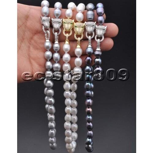 SET 13mm Gray White Black Rice Freshwater Pearl Necklace Bracelet Earring
