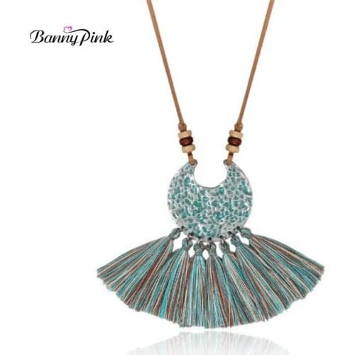 Banny Pink Colorful Tassel Dangle Necklace For Women Long Rope Chain Necklace Ethnic Geo Pendant Neckalce Fashion Jewelry Bijoux