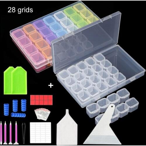 28 Cells Plastic Storage Box Diamond Painting Tools Set Organizer Inlay Tool Kits for Diamond Painting Embroidery Accessories