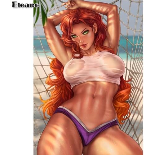 Custom print Sandy beach Net Sexy Anime girl Art Posters HD wall art Canvas Painting for living room home decor picture