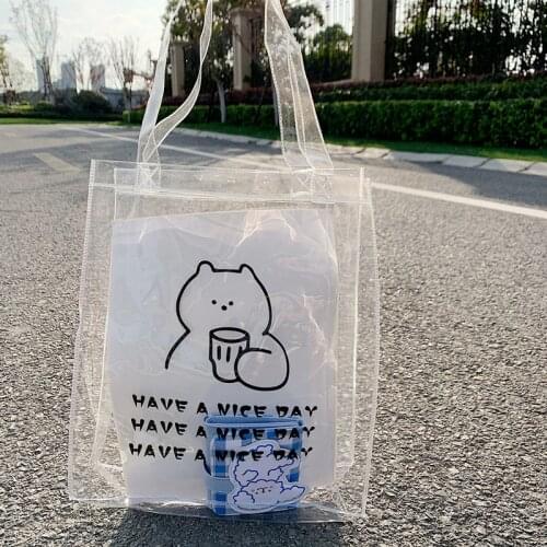 Cute Bear Transparent Handbags for Women Pvc Student Girls Cartoon Shoulder Bags Summer Fashion Ladies Waterproof Beach Tote Bag
