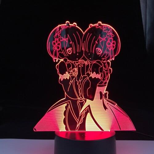 Rem and Ram From Re Zero Starting Life In Another World Nightlight for Bedroom Decor Birthday Gift Led Night Light Anime 3d Lamp