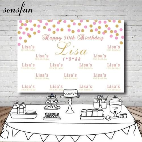 Sensfun Women Happy 30th Birthday Backdrop Pink Gold Glitter Polka Dots Photography Backgrounds For Photo Studio Vinyl