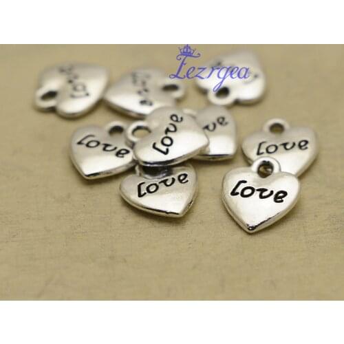50pcs/lot--10x12mm, Antique silver plated love heart charms,DIY supplies,Jewelry accessories