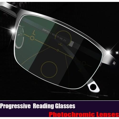 Sports Photochromic multi-Functional Reading Glasses Men Progressive Multifocal Women Anti-blue light Eyeglasses Half-Frame 2.5