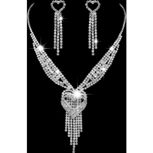 Bridal Fashion Jewelry Full Claw Chain Three-Layer Peach Heart Tassel Necklace Two-Piece Earrings Fashion Jewelry