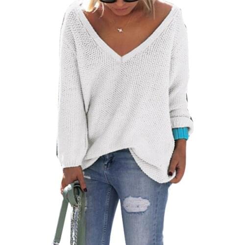 Sweater Autumn Winter Women Pullover Knitted Slim Autumn Winter Casual Loose Women Long Sleeve V Neck Solid Color Sweater