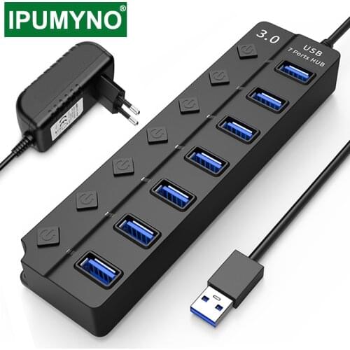 USB 3.0 Hub 4 7 Port High Speed Multi Splitter Power Adapter LED Indicator Switch For MacBook Laptop Pc Computer Accessories