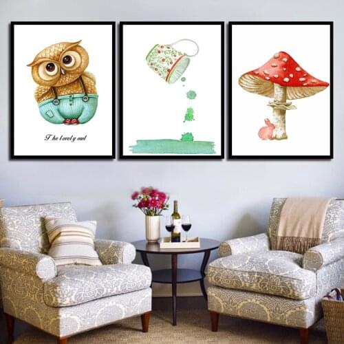 Waterproof Cartoon Animal Series Decoration For Living Room Nordic Poster Wall Art Special Canvas Painting Wall Unframed