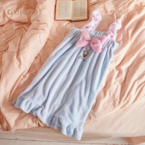 2021 Women Bathrobe Cartoon Nightgown Coral Fleece Pijamas Girl Sweet Bath Dress Girls Thick Robe Homewear Clothes Daisy Duck