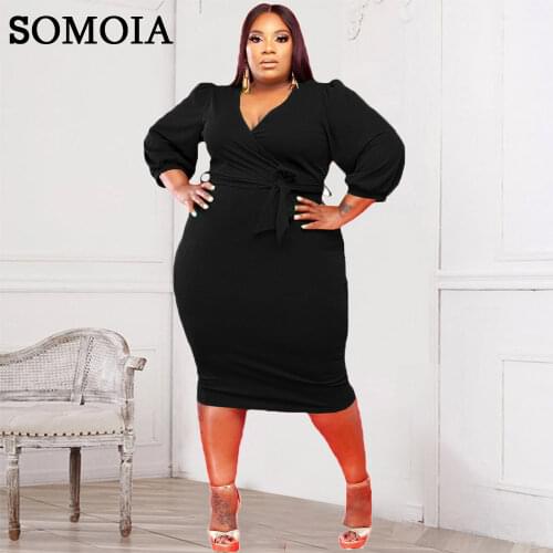 Plus Size Elegant Dresses for Women Puff Sleeve Bodycon Dress with Belt Temperament Prom Dresses Wholesale Items Dropshipping