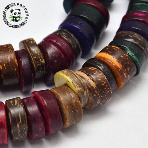 Natural Coconut Disc Bead Strands, Mixed Color, 9x3~5mm, Hole: 3mm; about 111pcs/strand, 15.7"