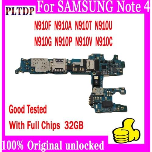 100% original unlocked motherboard for Samsung Galaxy Note 4 N910U N910A 32GB with full chips Logic board EU Version good tested