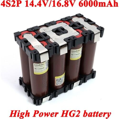 18650 HG2 4S2P 14.4 / 14.8V 6000mAh 20 amps 15V 16.8V for Screwdriver batteries DIY welding bracket battery pack