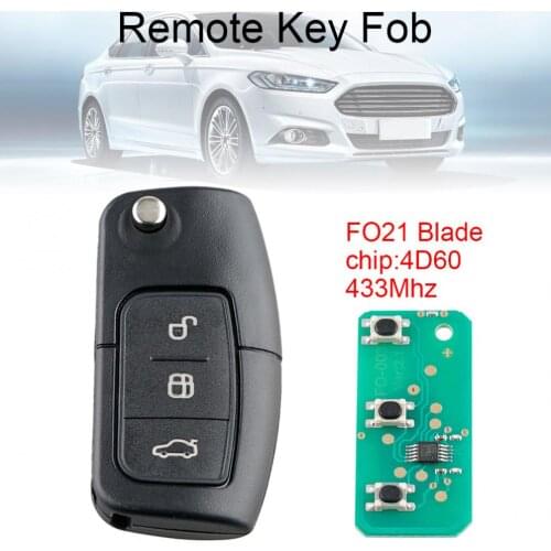433 Mhz 3 Buttons Remote Car key with 4D60Chip and FO21 Blade Fit for Ford Monde