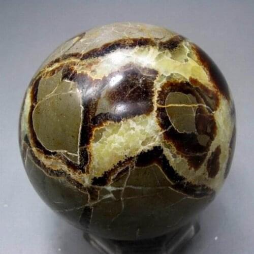 664g / 77mm Septarian Dragon Stone Golden Calcite Sphere - crystals and stones healing Mineral specimen Home Decor XX0324/18