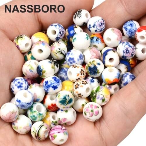 8MM Rondelle Ceramic Beads Charms Flower Pattern Porcelain Beads For Jewelry Making Big Hole Bead DIY Bracelet Accessories Craft