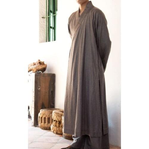 3color Unisex buddhist Cotton&linen Autumn&Spring zen monk suits lay gown meditation robe martial arts uniforms blue/graycoffee