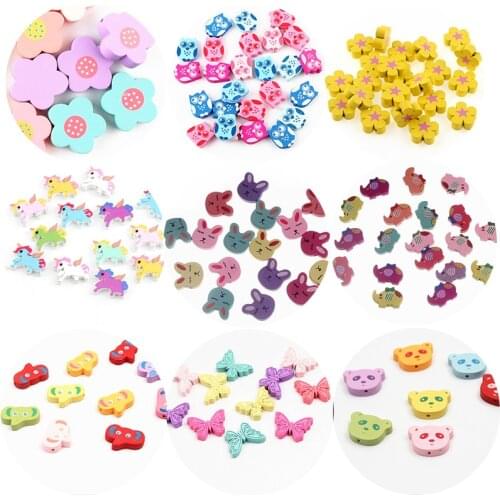 Natural Wood Beads Multicolor Cute Animal/Flower Shape Loose Beads For DIY Childrens Jewelry Making Baby Nipple Clip Supplies