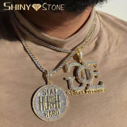 Bling Baguette CZ GOE Letter Necklace Pendant Iced Out 5A Cubic Zirconia Paved Tennis Chain Choker Hip Hop Jewelry For Men Boy