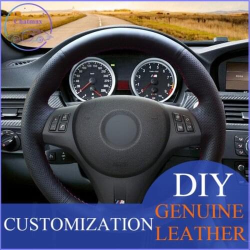 For BMW M3 2009-2013 /E92 car Hand-stitched steering wheel cover black leather anti-slip design all season