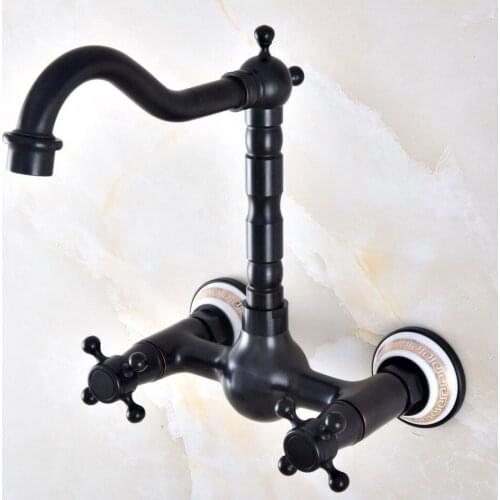 Black Oil Rubbed Bronze Bathroom Kitchen Sink Faucet Mixer Tap Swivel Spout Wall Mounted Two Handles mnf879