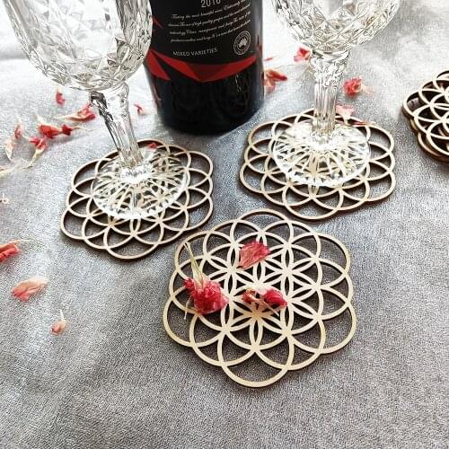 Flower of Life wooden coaster crystal grid drink holder wooden gift water coordinator Spiritual Wooden Drink beer wine coaster