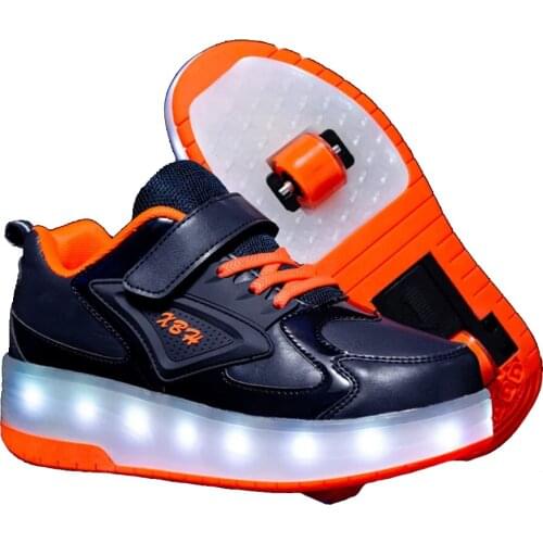 USB Charging Children Sneakers with Two Wheels Girls Boys Led Shoes Kids Sneakers with Wheels Kids Boy Girl Roller Skate Shoes
