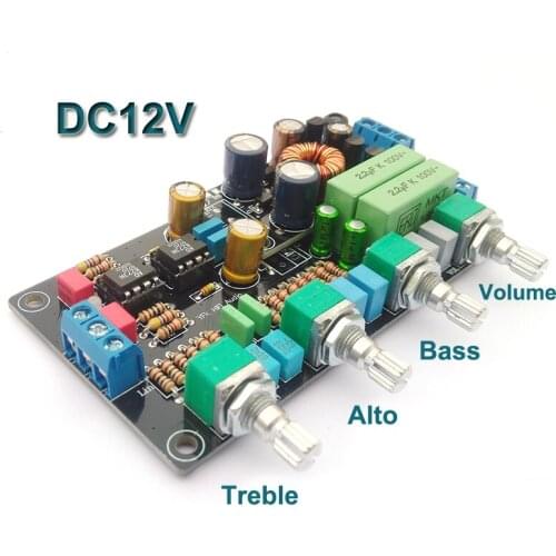 Dual AD827 / OPA2604 Automotive Preamp Board Audio ACC DC12V Treble Bass Equalizer Pre amplifier Tone Control Preamplifier