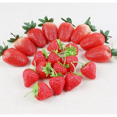 10 Pieces Artificial Strawberries Fruits Realistic Plastic Strawberry for Photography Prop Basket Display Home Wedding Decor