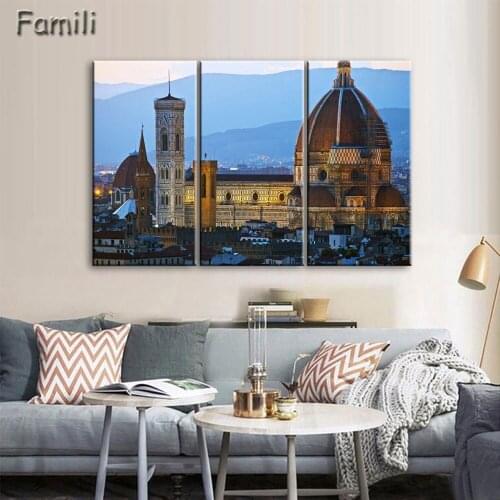 Unframed 3pcs Modern Canvas Painting Landscape Oil Painting Beautiful City River View Decorative Picture Artwork