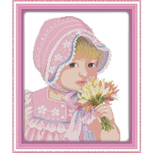 The Girl And Flowers Chinese Cross Stitch Kits Ecological Cotton Clear Stamped Printed 14CT 11CT DIY Wedding Decoration For Home