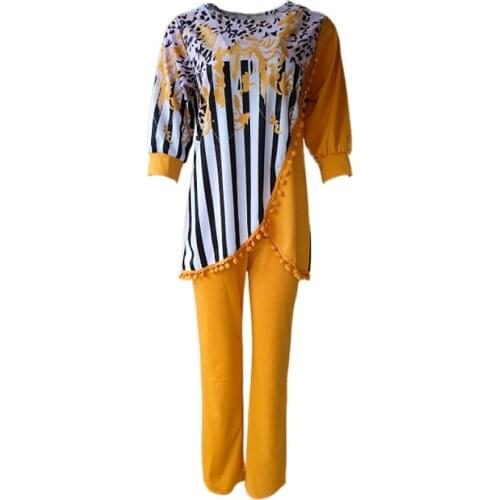 2 Piece Matching African Sets For Women New Africa Print Elastic Bazin Baggy Pants Rock Style Dashiki Famous Suit Lady Sets