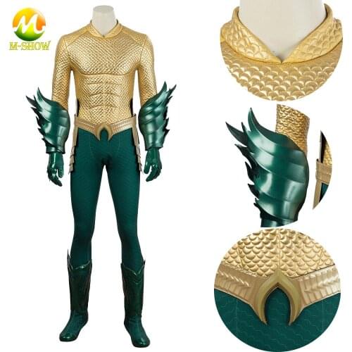 Superhero Arthur Curry Cosplay Costume Jumpsuit Bracers Boots Men Outfit for Halloween Carnival Party Any Size