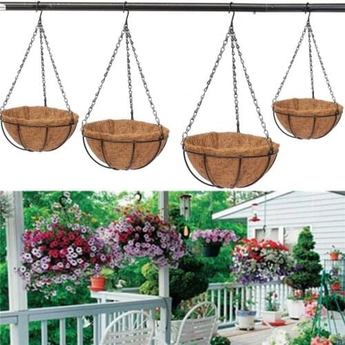 2pcs Wrought Coconut Half round Flowerpot Hanging Pots Window Rattan Decor Pots Wall Iron Garden Planter Flower Basket