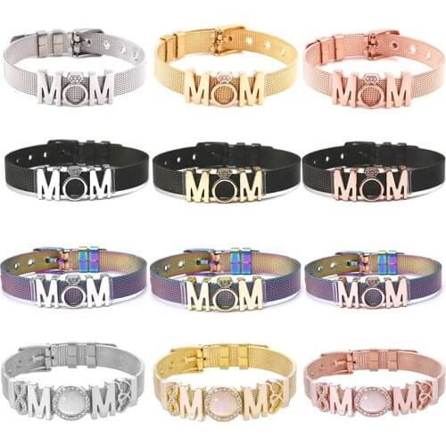 Hot Sale Fashion Jewelry Colorful Mesh Bracelet Set With MOM Charms Fine Bracelet Bangle for Female Mother Gift