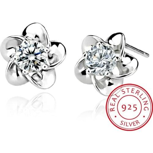 Hot Sale 925 Sterling Silver Plum Flower Zirconia Stud Earrings For Women oorbellen Valentines Day present S-E42