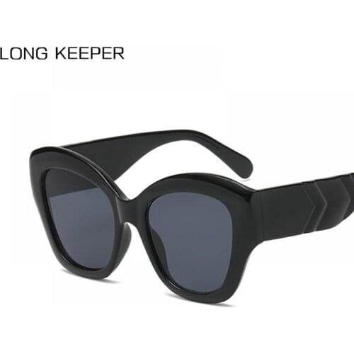 LongKeeper Oversized Cat Eye Sunglasses Women Brand Designer Vintage Big Frame Sun Glasses Black Blue Shades zonnebril dames