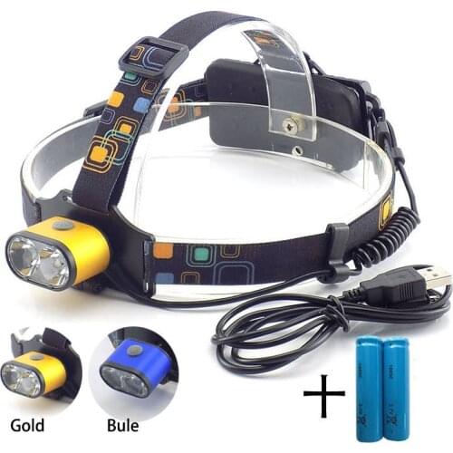 Powerful Dual T6 LED Headlamp USB Head Torch Lamp Light Flashlight Camping Headlight White lights Rechargeable Lanterna 18650