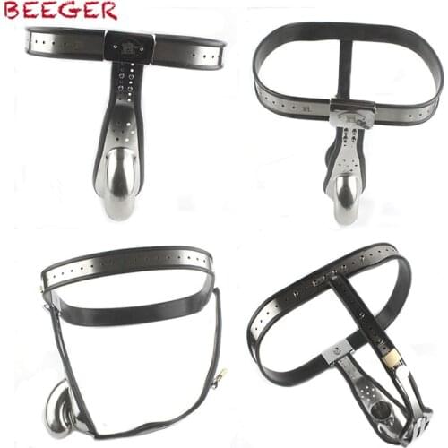 BEEGER Male Chastity Belt mens Stainless Steel Chastity cage with Removable Anal Bead Plug,Stainless Steel Cock Entrapment Belt