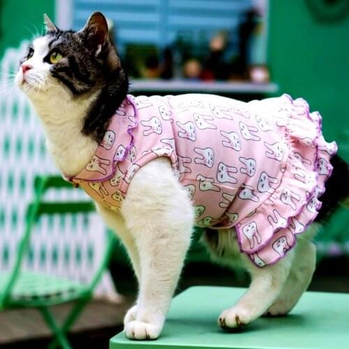 New Classic Sphynx Puppy Pet Cat Clothes For Cats Summer Dress Pink Print Hairless Cat Clothes