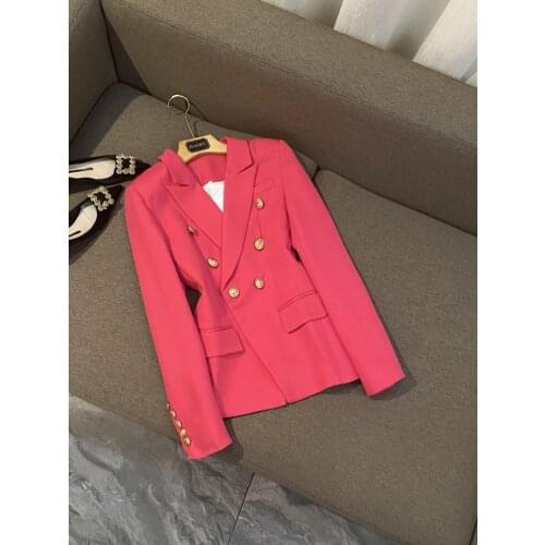 2021 New Ladies Suit Fashion Double Breast Lion Head Buckle Slim Suit Jacket Orange Powder O115