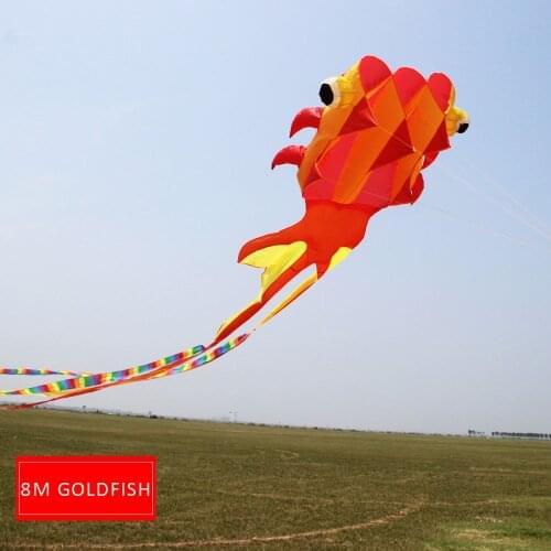New Arrival 8m Goldfish Kite With Long Tails For Audlts Children Colorful Soft Inflatable 3D Solid High Quality Flyimg Kites
