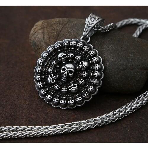 New Gothic Skull Ghost Head Necklace And Pendant Punk Stainless Steel Round Skull Necklace For Men Biker Chain Fashion Jewelry