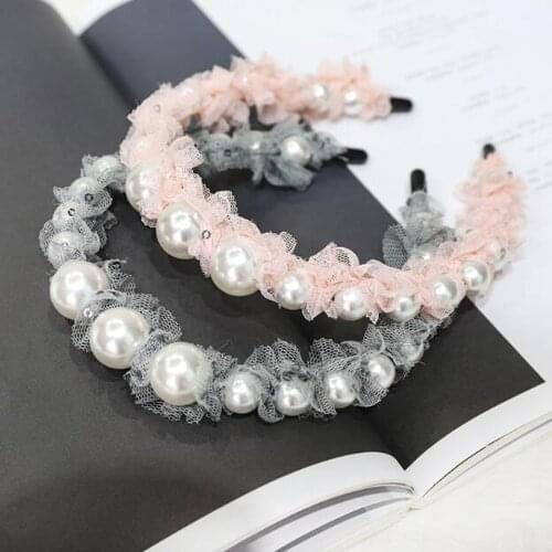 New Fashion Big Pearls Hairband Fresh Light Lace Headband Women Solid Light Versatile Hair Accessories Wholesale