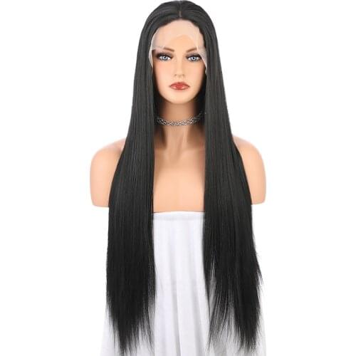 Synthetic Lace Front Black Wig Glueless Heat Resistant Fiber Middle Part Cosplay Wigs for Women