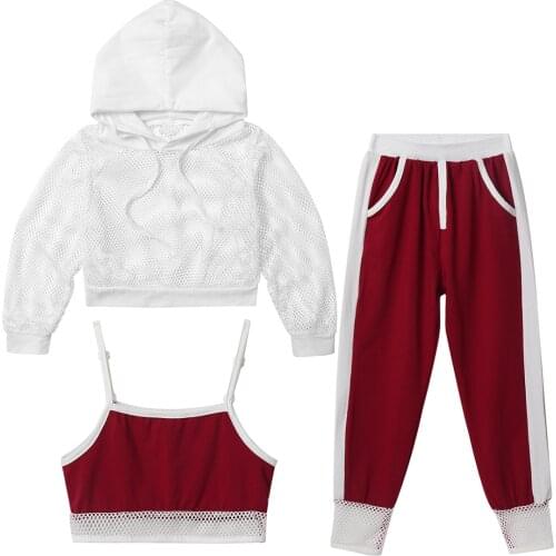 Children Clothing Summer Kids Girls Tracksuit Outfits Long Sleeve Hooded Fishnet Tops with Camisole Pants Sports Clothing Set