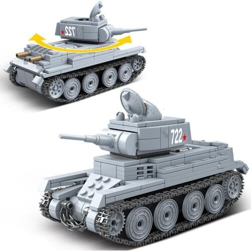 Military series World War II Soviet BT-7 Light Cavalry Tank Soldier Weapon DIY Model Building Blocks Toys Gifts