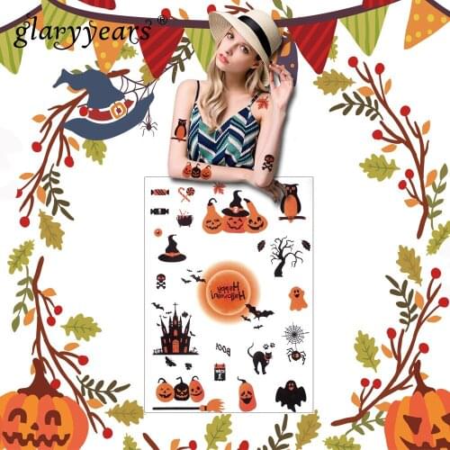 Glaryyears 1 Sheet Temporary Tattoo Sticker Fake Tatoo Halloween Flash Tatto Waterproof Small Body Art Men Women 3 Designs